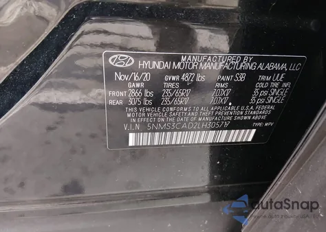 2020 Hyundai Santa Fe Sel из США, поврежденный, VIN 5NMS3CAD2LH305717